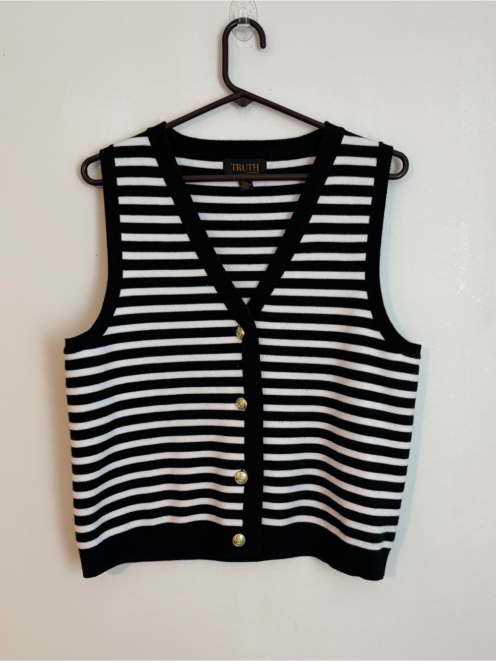TRUTH by republic Dark Navy & White Striped Button-Front Knit Vest